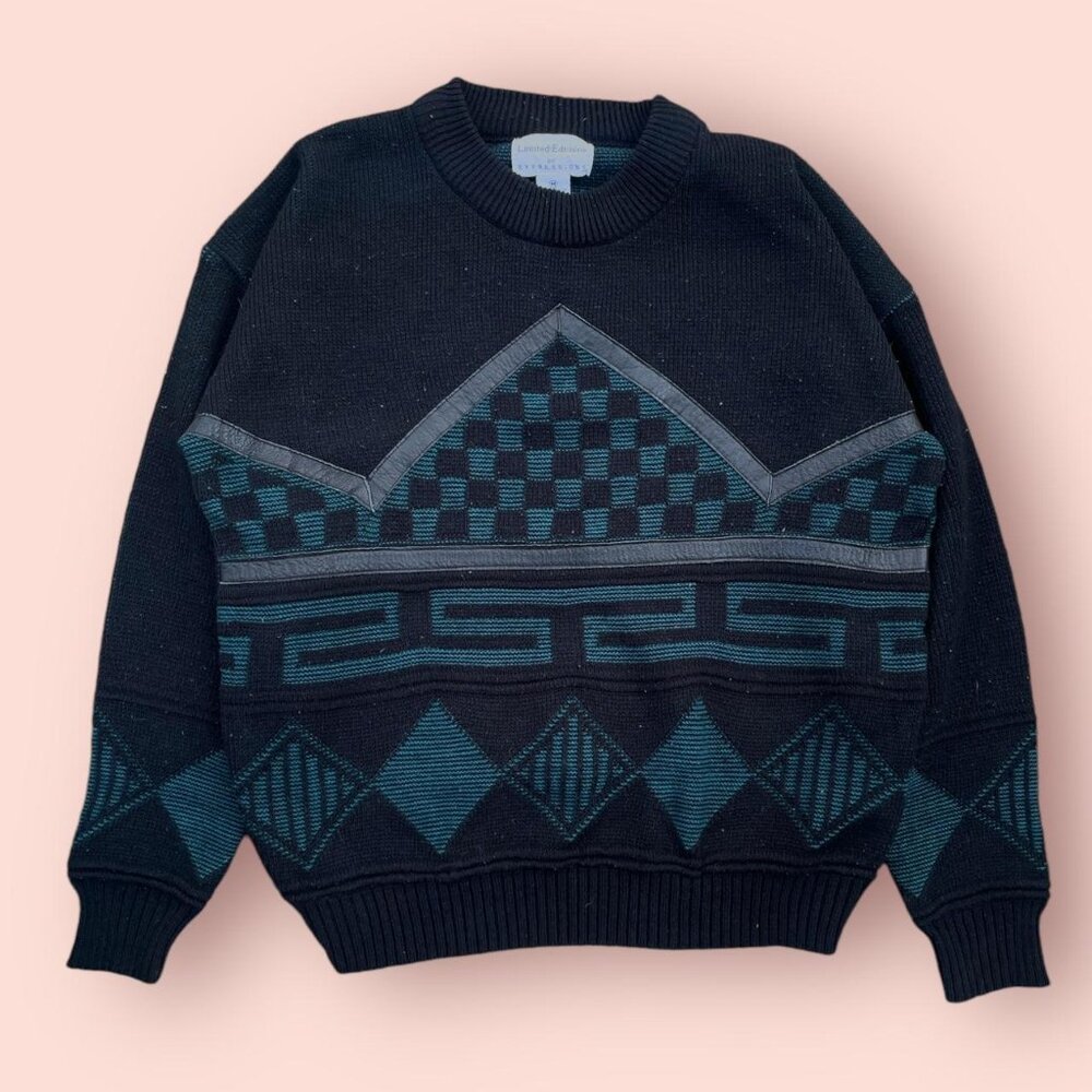 Vintage 1990s Geometric Checkerboard Knit Sweater